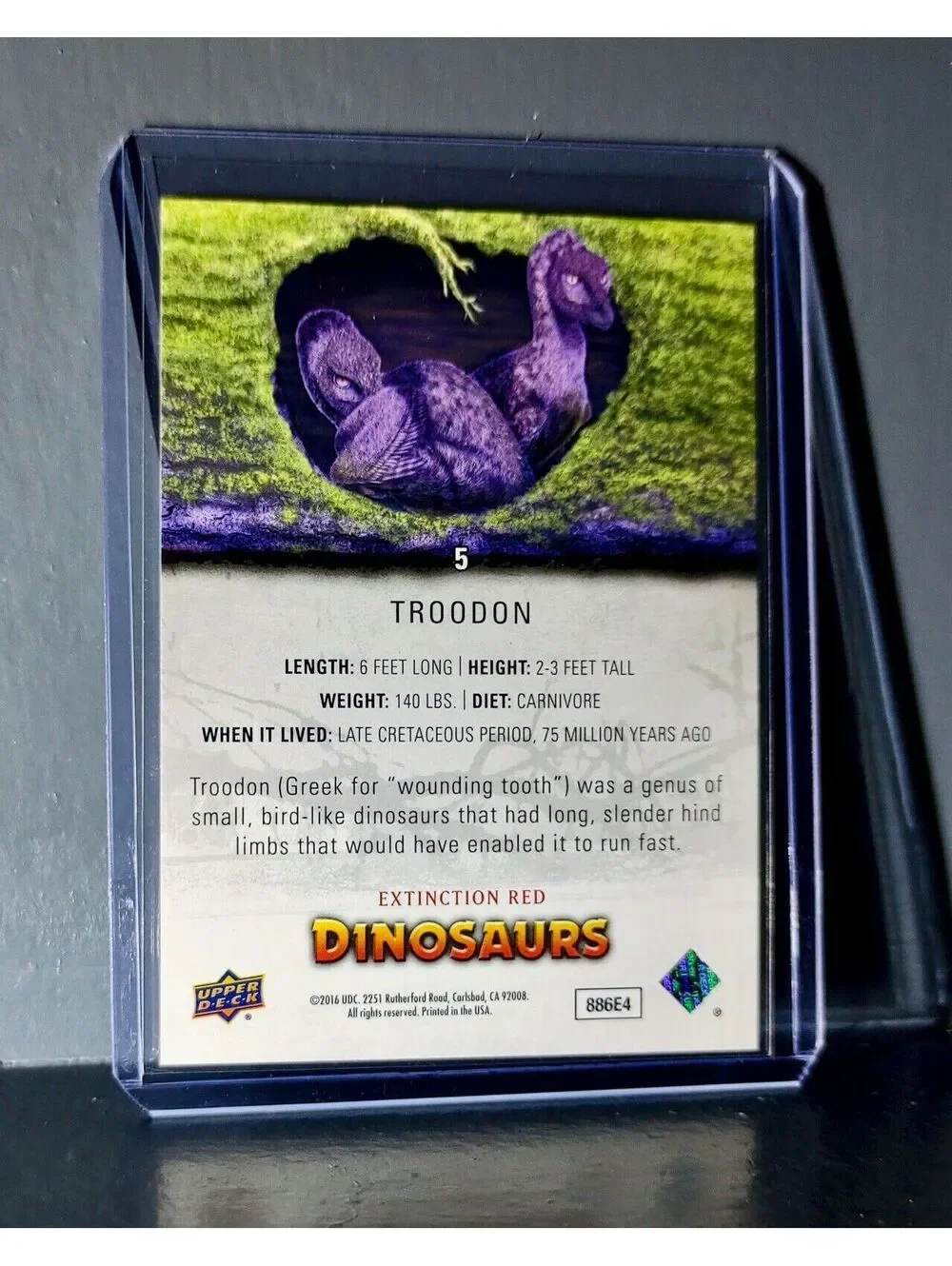 2015 Upper Deck Dinosaurs Troodon Extinction Red Parallel #5 Card